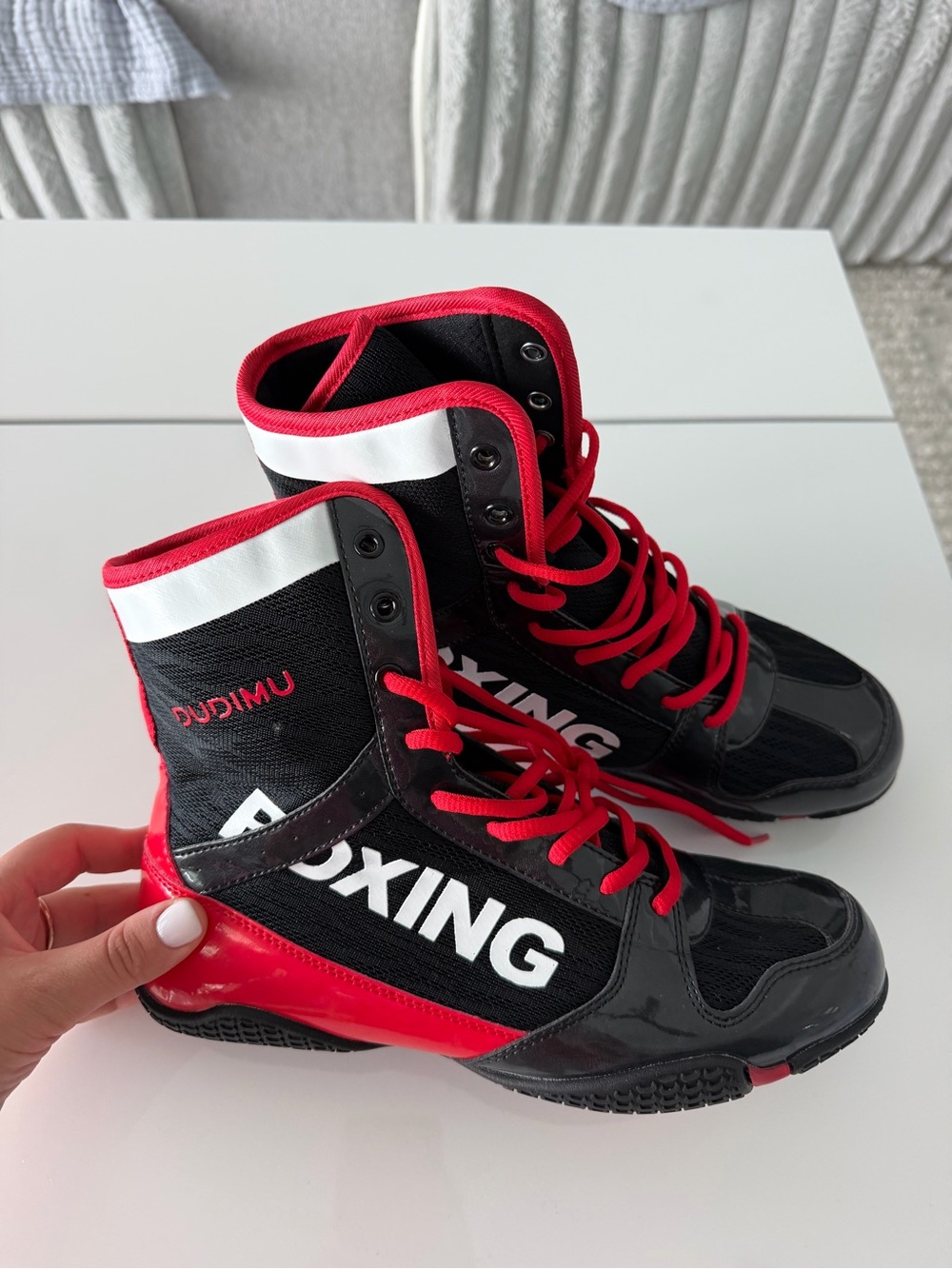 Kids Boxing High-Top Training Shoes - Black & Red